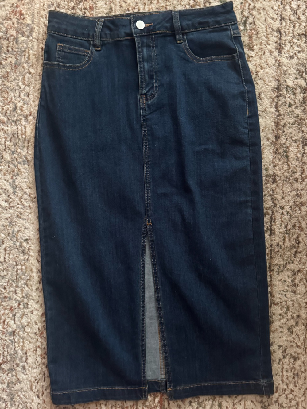 bagatelle Dark Indigo Midi Denim Skirt with Front Slit